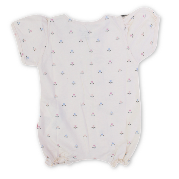 Baby Girls Cotton Romper – Beige with Flowers Print