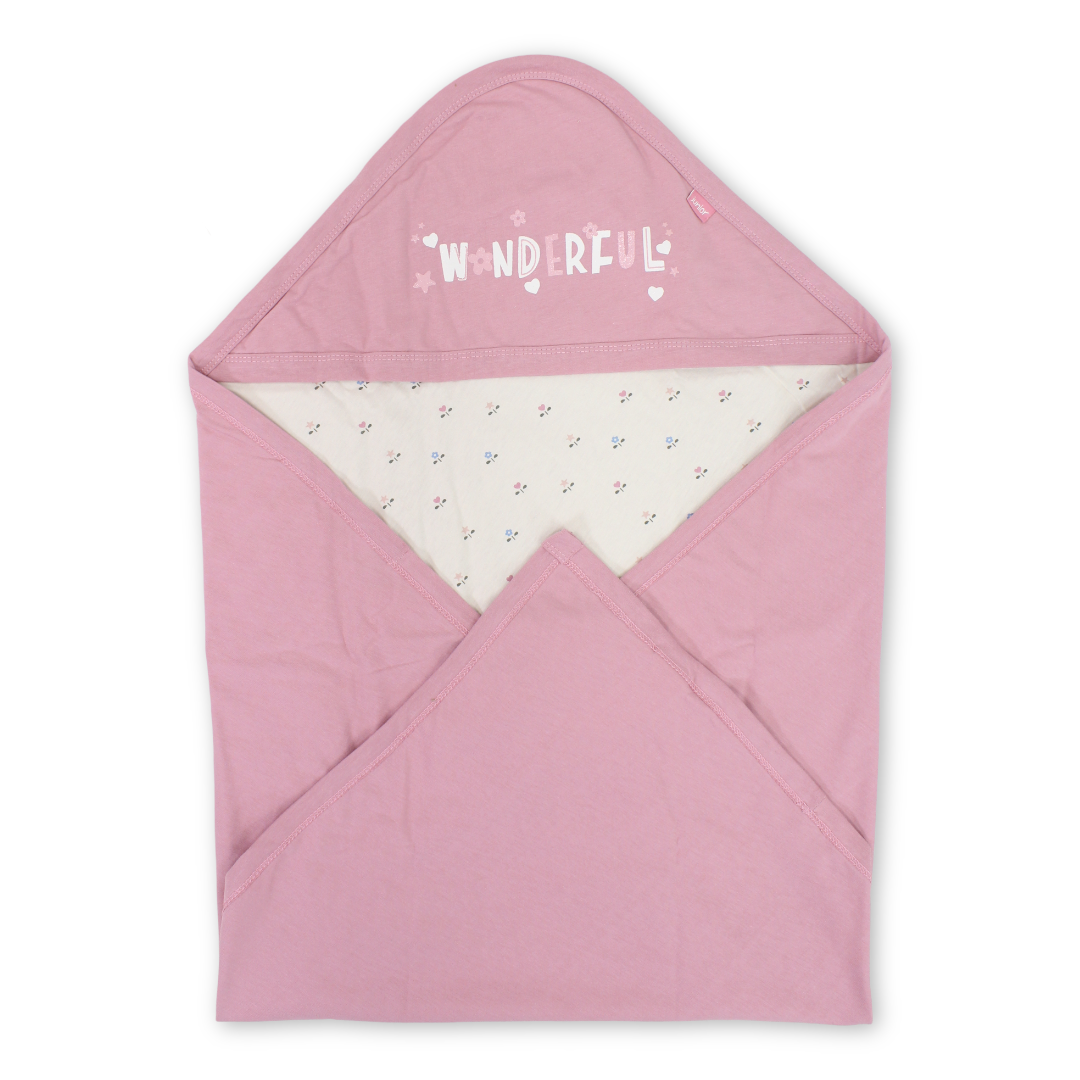 Cotton Baby Blanket – Beige & Dusty Pink with "Wonderful" Print