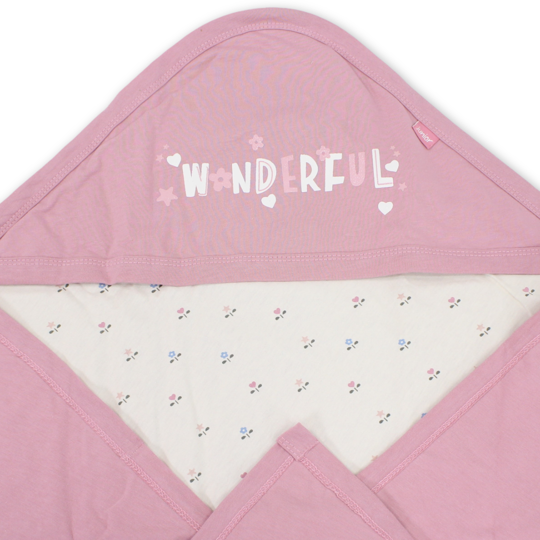 Cotton Baby Blanket – Beige & Dusty Pink with "Wonderful" Print