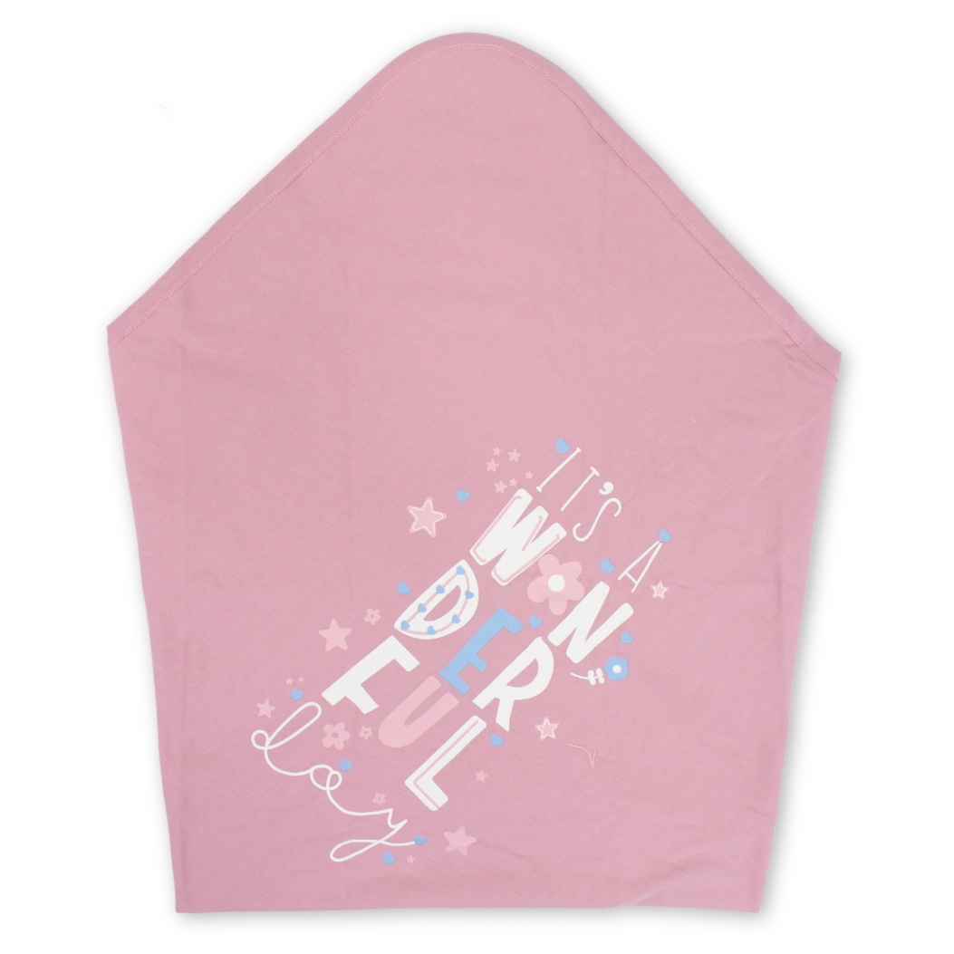 Cotton Baby Blanket – Beige & Dusty Pink with "Wonderful" Print