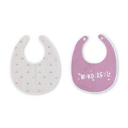 Cotton Baby Bib – Beige & Dusty Pink with "Wonderful" Print