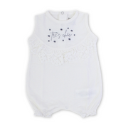 Baby Girls Cotton Romper – Off-White with "Trest Chic" Embroidery
