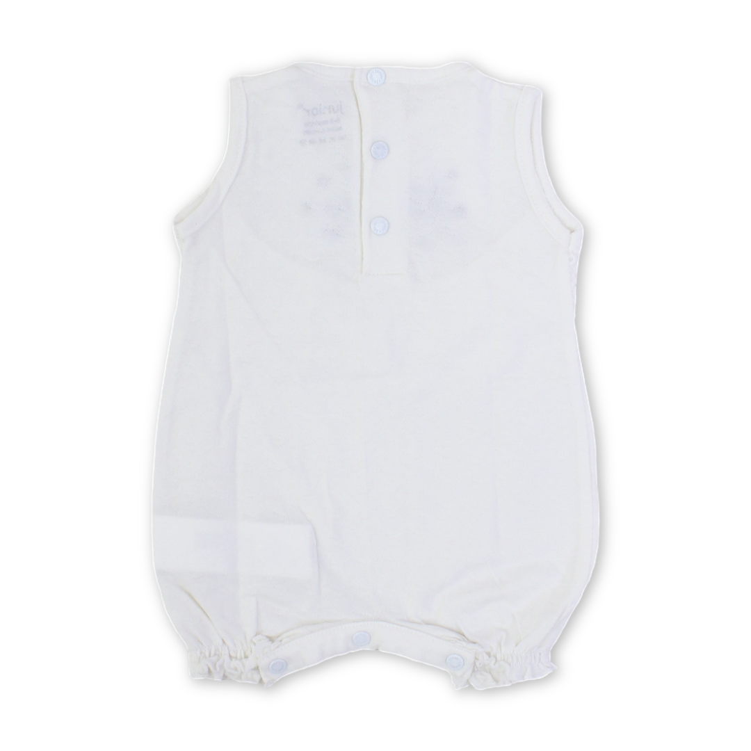 Baby Girls Cotton Romper – Off-White with "Trest Chic" Embroidery