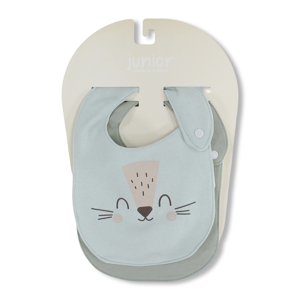 Cotton Baby Bibs – Aqua & Mint with Cat Print (2 Pieces)