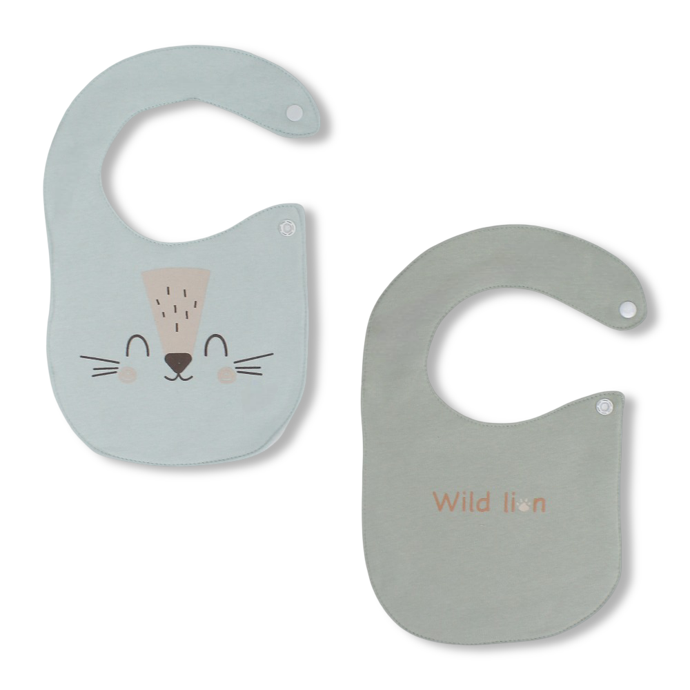 Cotton Baby Bibs – Aqua & Mint with Cat Print (2 Pieces)
