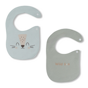 Cotton Baby Bibs – Aqua & Mint with Cat Print (2 Pieces)
