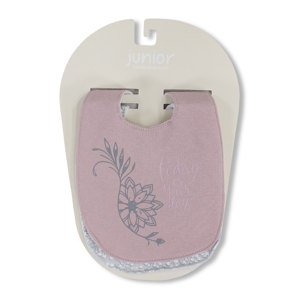 Cotton Baby Bibs – Pink & Grey with Floral and Butterfly Prints (2 Pieces)