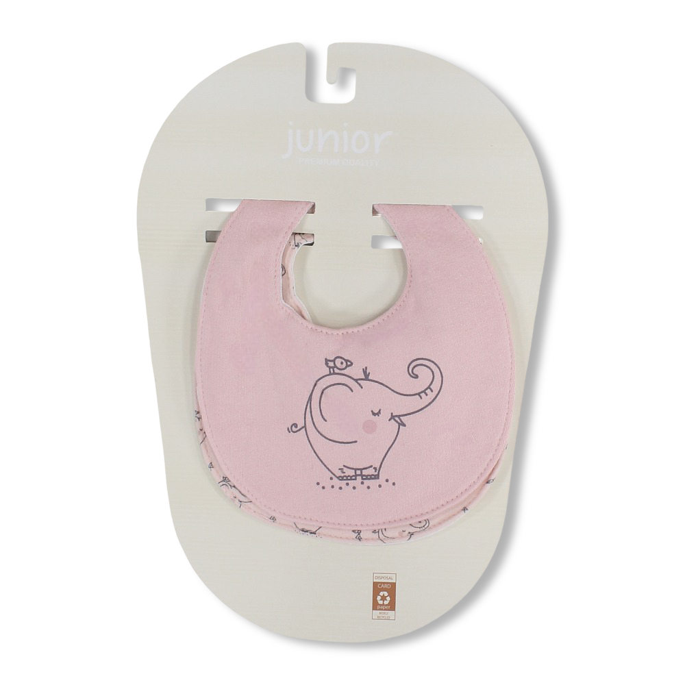 Cotton Baby Bibs – Pink with Cute Elephant Prints ( 2 Pieces )
