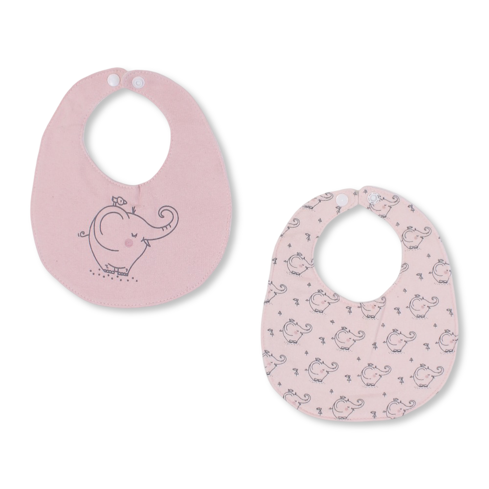 Cotton Baby Bibs – Pink with Cute Elephant Prints ( 2 Pieces )