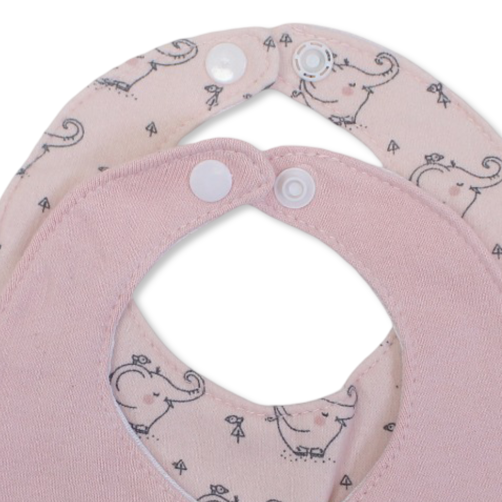 Cotton Baby Bibs – Pink with Cute Elephant Prints ( 2 Pieces )