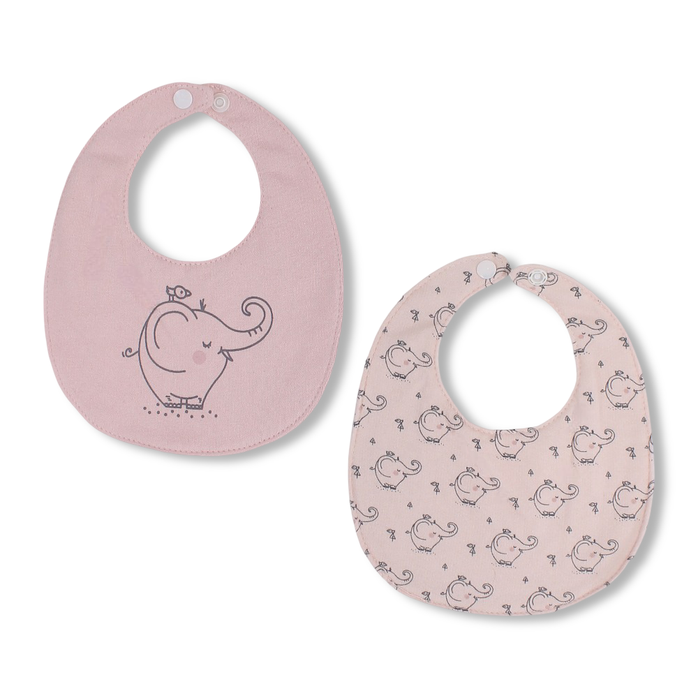 Cotton Baby Bibs – Pink with Cute Elephant Prints ( 2 Pieces )