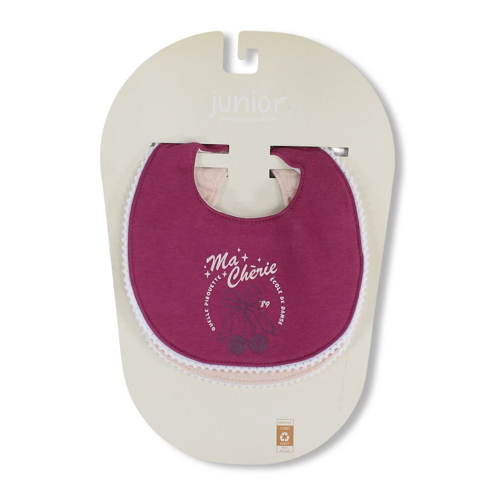 Cotton Baby Bibs  – Fuchsia & Pink with Cherry Design (2 Pieces)