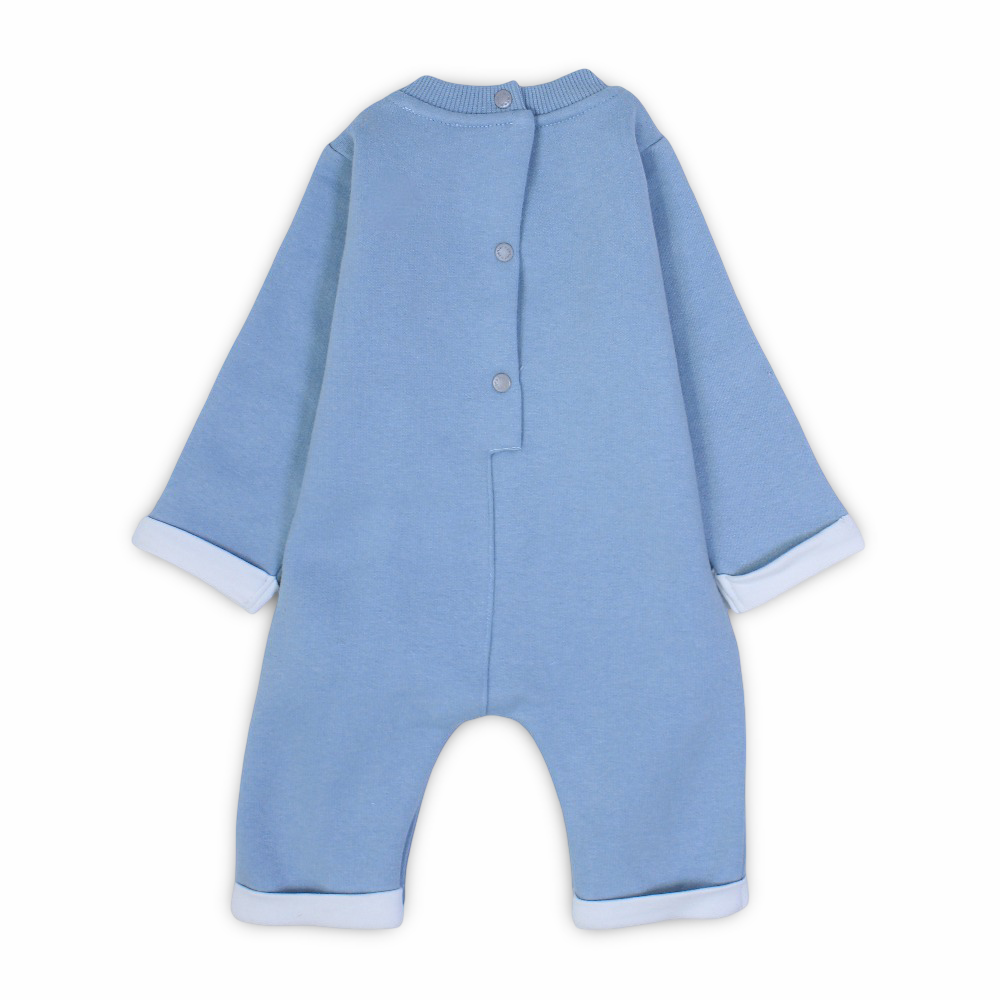 Baby Boys Cotton Footless Onesie – Light Blue with Snow Day Design