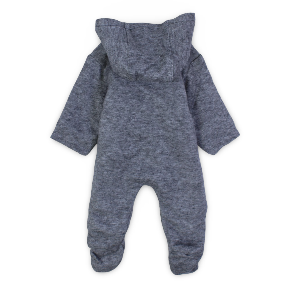 Baby Boys Hodded Baby Footie – Grey with Snow Day Design
