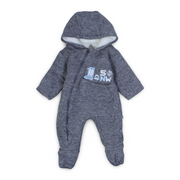 Baby Boys Hodded Baby Footie – Grey with Snow Day Design