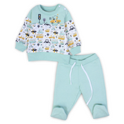 Baby Boys Cotton Pajama Set – MInt Green with Cars Design