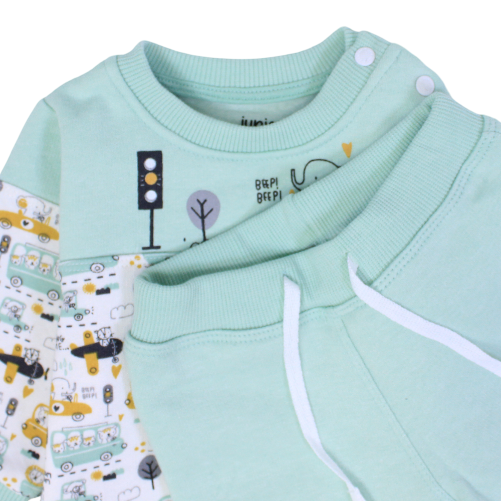 Baby Boys Cotton Pajama Set – MInt Green with Cars Design