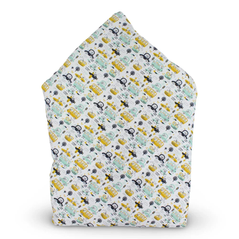 Cotton Baby Blanket – Off-White with Vehicles Design