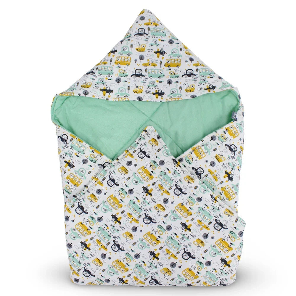 Cotton Baby Blanket – Off-White with Vehicles Design