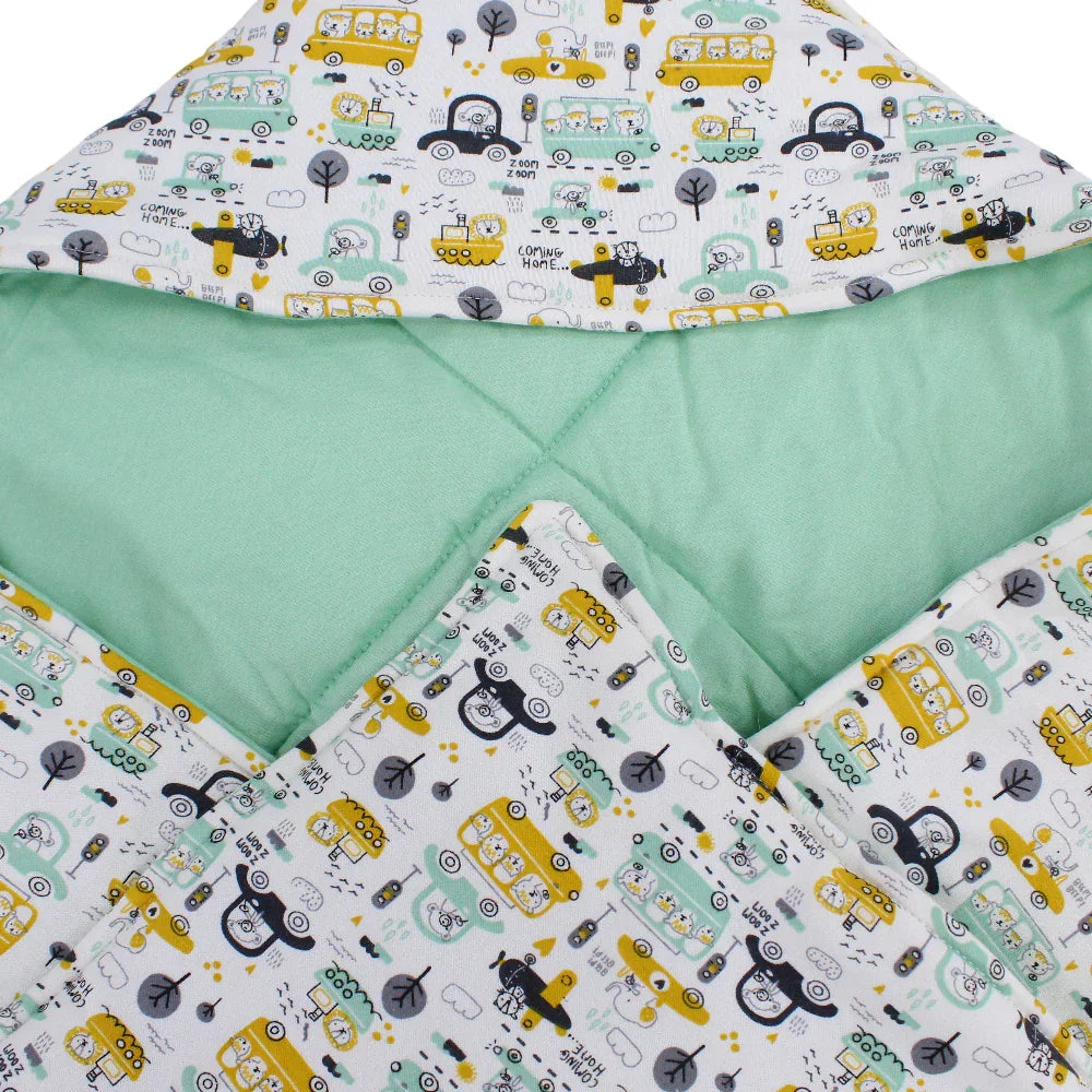 Cotton Baby Blanket – Off-White with Vehicles Design