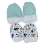 Baby Boys Cotton Hand Mittens – Mint & Off White with Cars Design (Pack of 2)
