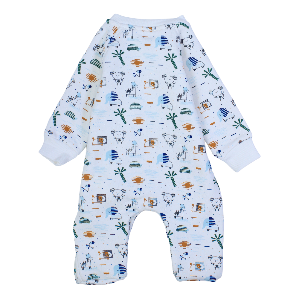 Baby Boys Cotton Baby Footie – Off-White with Animals Design