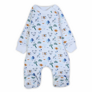 Baby Boys Cotton Baby Footie – Off-White with Animals Design