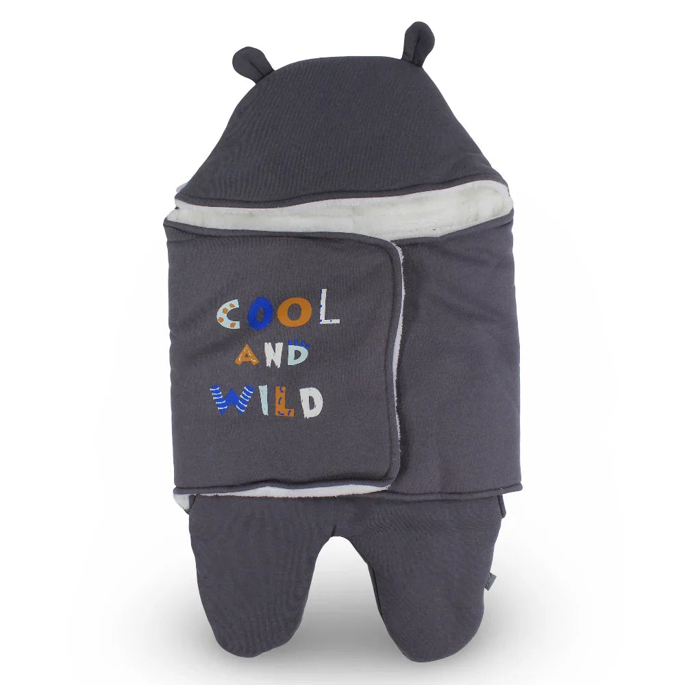 Baby Boys Cotton Swaddle – Grey with “Cool and Wild“ Design