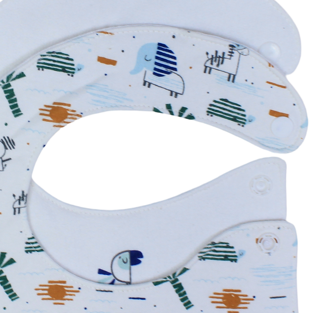 Cotton Baby Bib – Off White with Animals Design (2 Pieces)
