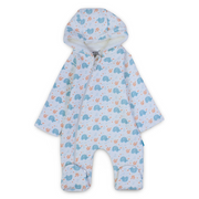 Baby Boys Hooded Baby Footie – Off-White with Elephants Design