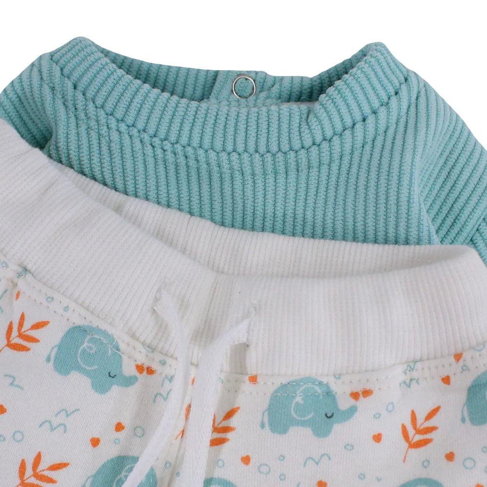 Baby Boys Velvet Pajama Set – Aqua with Elephant Design