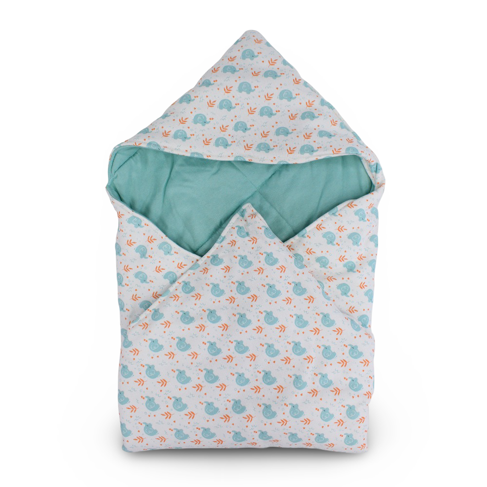 Cotton Baby Blanket – Off-White with Little Elephants Print