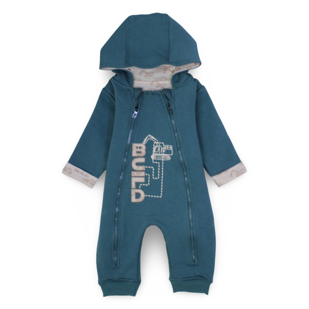 Baby Boys Hooded Footless Onesie – Mint with Build Design