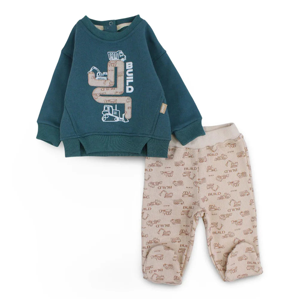 Baby Boys Cotton Pajama Set – Mint with "Build" Design
