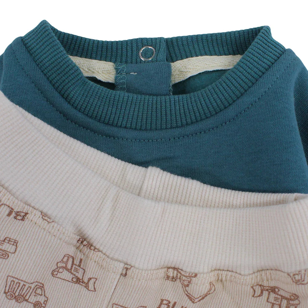 Baby Boys Cotton Pajama Set – Mint with "Build" Design