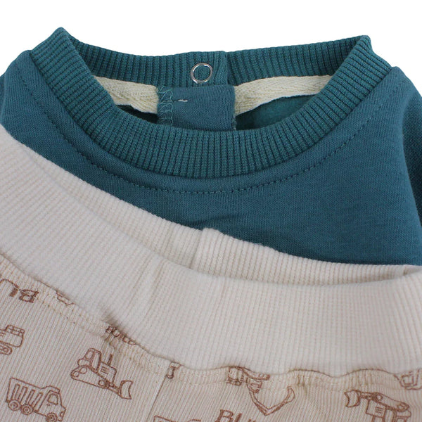 Baby Boys Cotton Pajama Set – Mint with "Build" Design