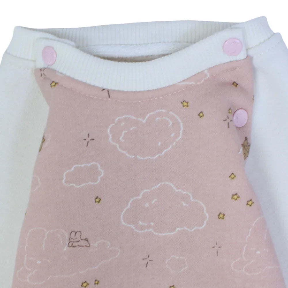 Baby Girls Cotton Baby Footie – Pink with Stars & Clouds Design