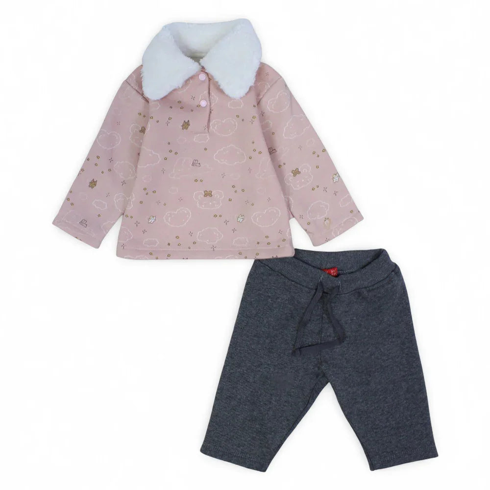 Baby Girls Pajama Set – Pink with Stars & Clouds Design