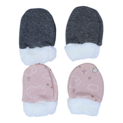 Baby Girls Cotton Hand Mittens – Pink & Grey with Fur Lining (Pack of 2)
