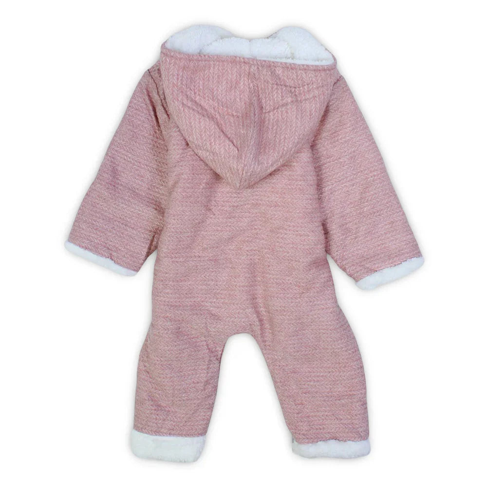 Baby Girls Hooded Footless Onesie – Pink with Fur Lining