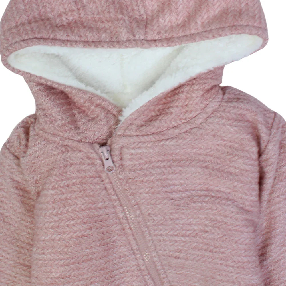 Baby Girls Hooded Footless Onesie – Pink with Fur Lining