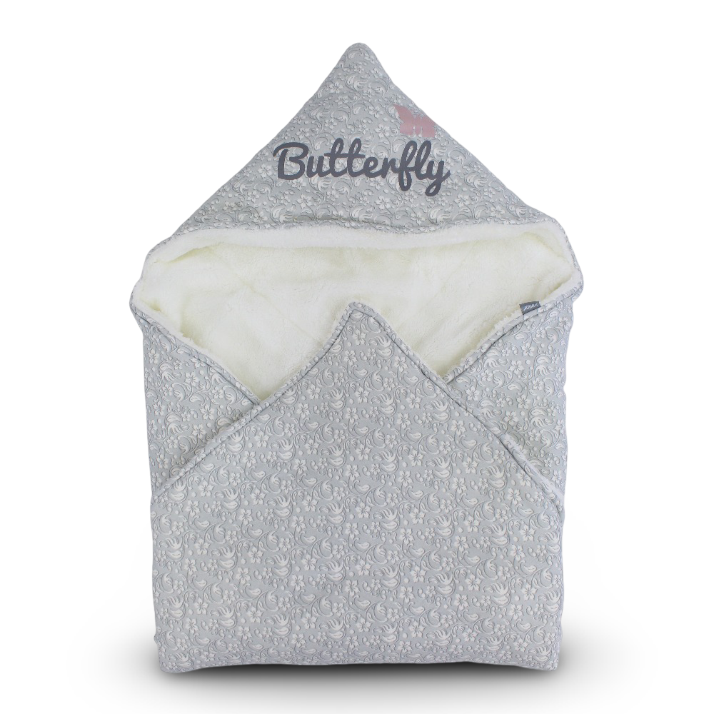 Cotton Baby Blanket – Grey with "Butterfly" Design