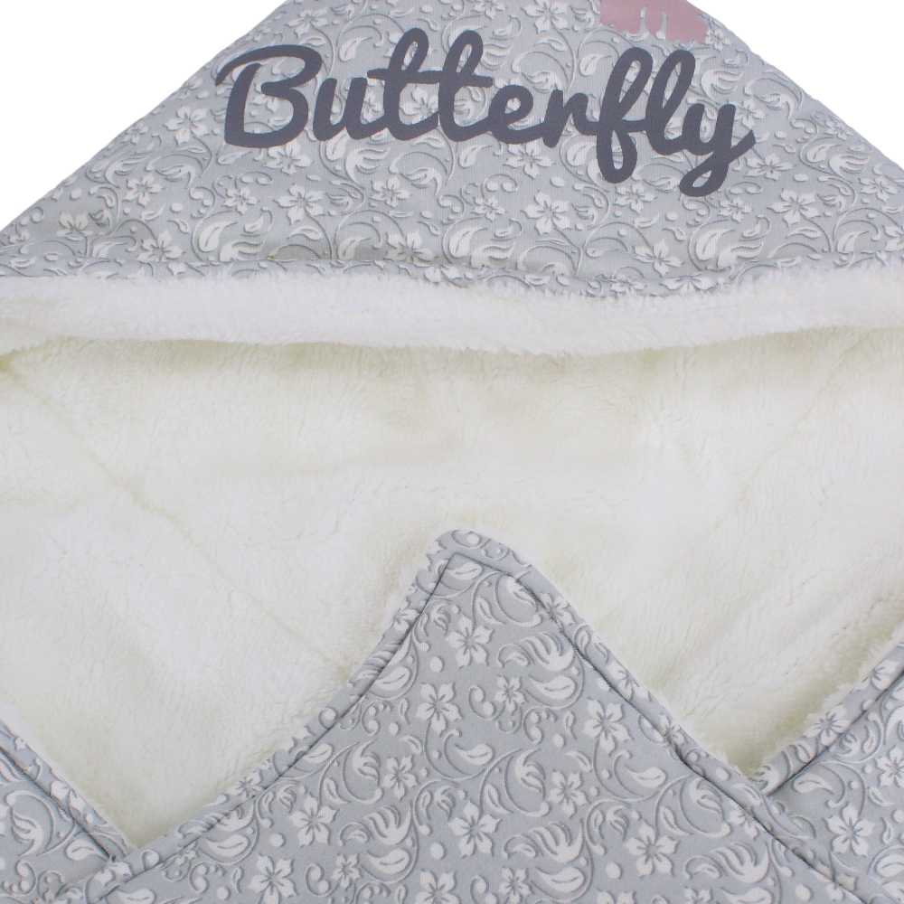 Cotton Baby Blanket – Grey with "Butterfly" Design