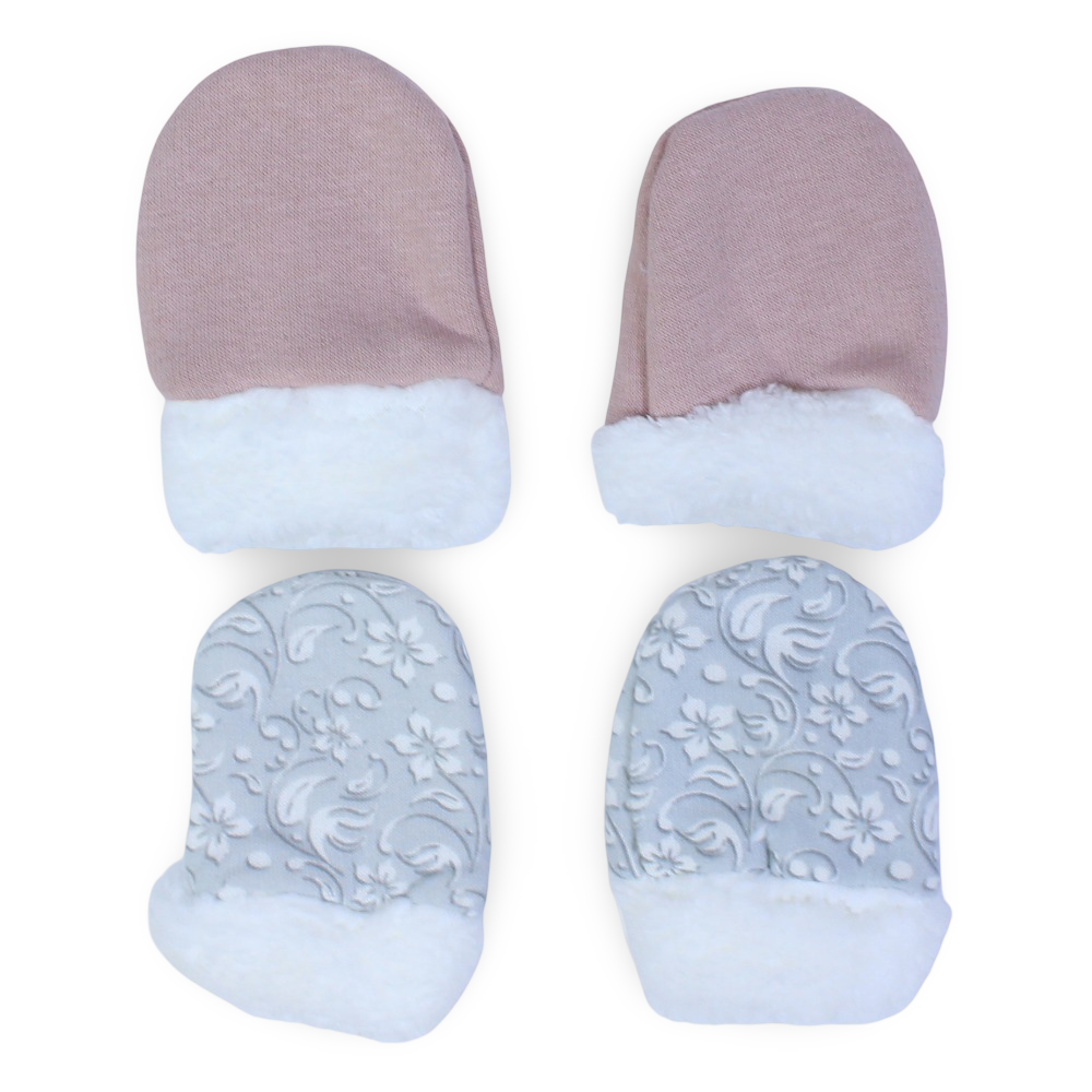 Baby Girls Hand Mittens – Pink & Grey with Fur Lining (Pack of 2)