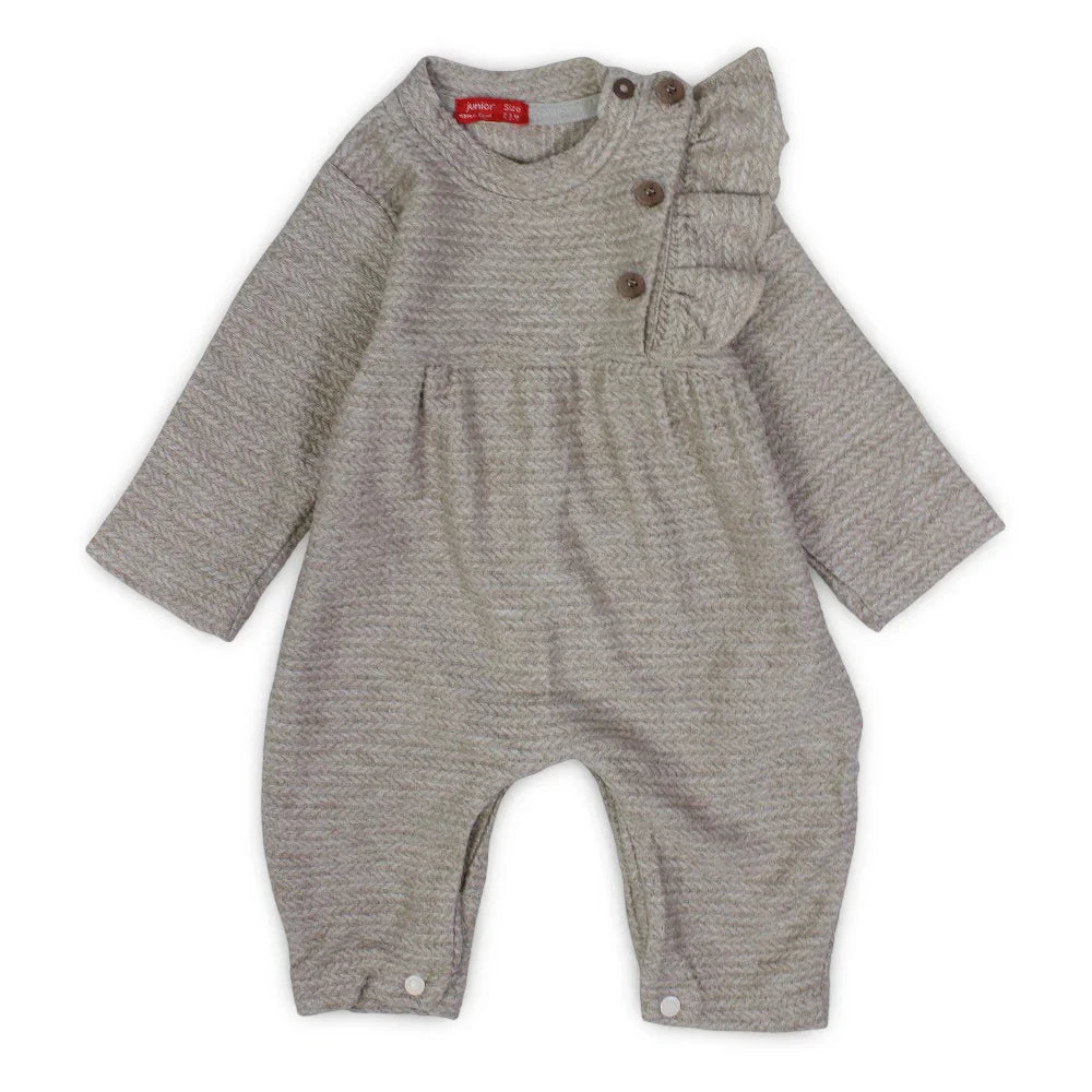 Baby Girls Cotton Footless Onesie – Coffee with Buttons Design