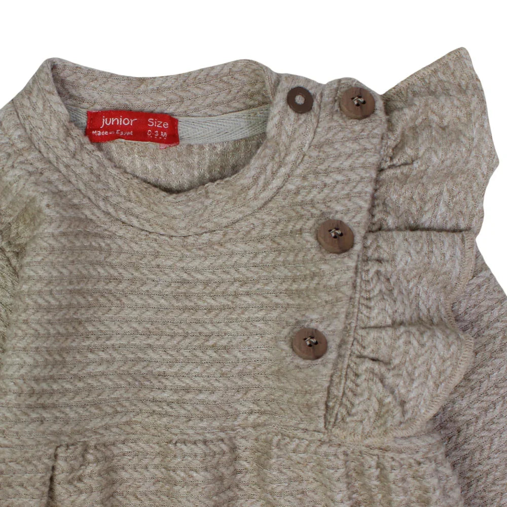 Baby Girls Cotton Footless Onesie – Coffee with Buttons Design