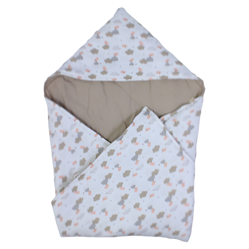 Cotton Baby Blanket – Off White with Birds & Clouds Design
