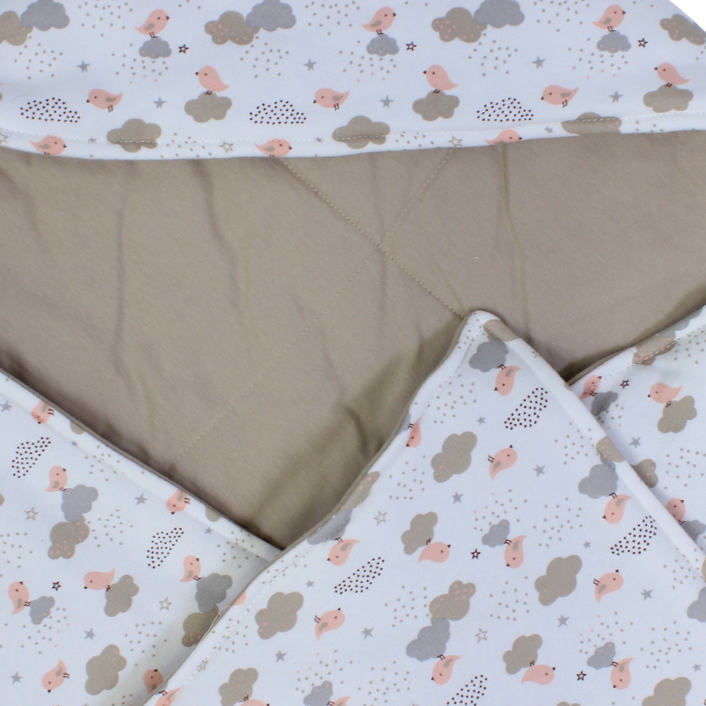 Cotton Baby Blanket – Off White with Birds & Clouds Design