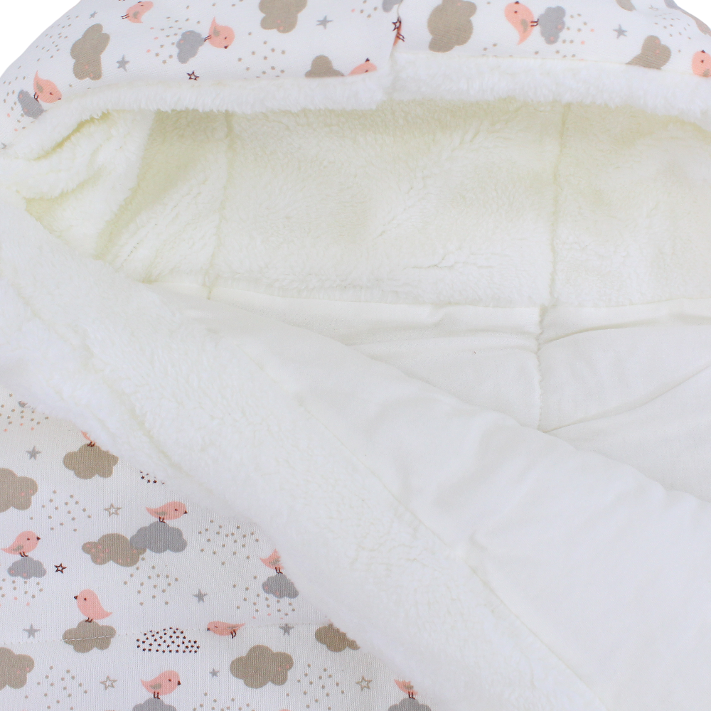 Baby Girls Cotton Sleeping Bag – Off-White with Cute Birds & Clouds Design