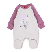Baby Girls Cotton Baby Footie – Beige with Bunny & Balloon Design